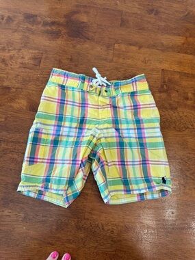 Polo Ralph Lauren Boys Size 5 Plaid Swim Trunks Yellow Multi Madras Shorts